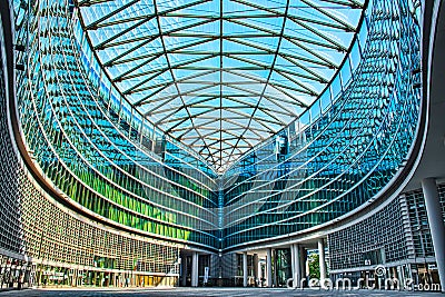 Futuristic, modern Piazza CittÃ  di Lombardia, Lombardy City Square under Palazzo Lombardia, Lombardy Palace is the main seat of Editorial Stock Photo